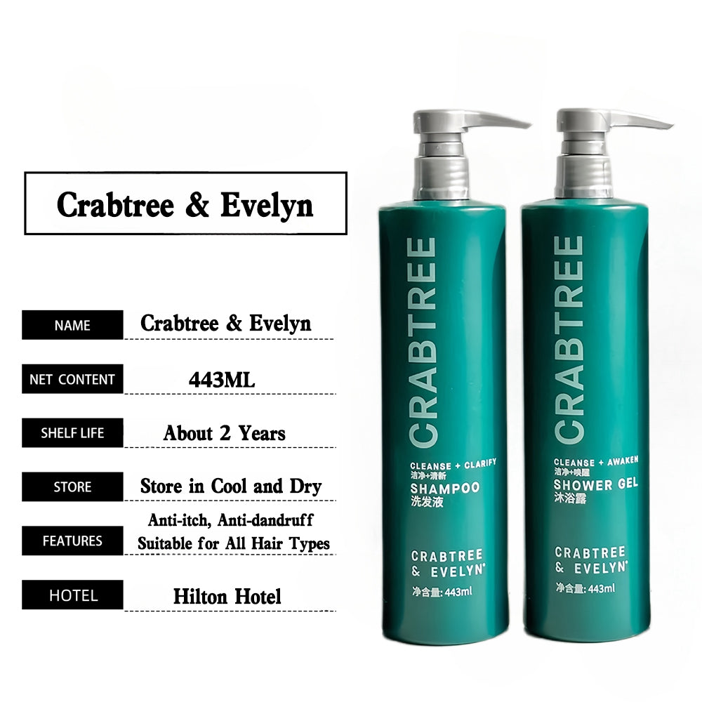 Crabtree &amp; Evelyn shampoo and shower gel, with the features description.