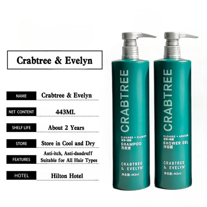 Crabtree &amp; Evelyn shampoo and shower gel, with the features description.