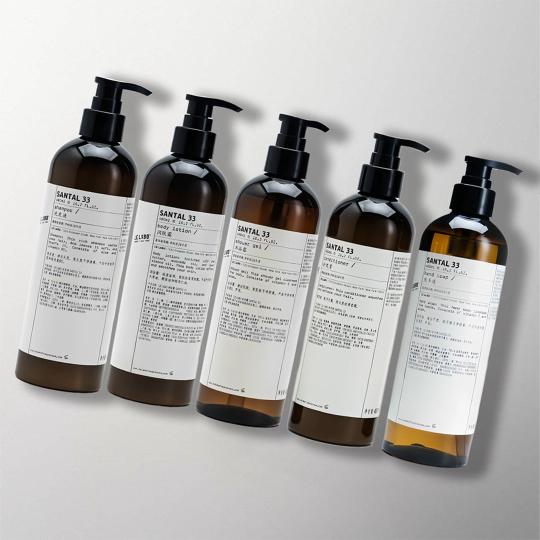 5 bottles of le labo santal 33 toiletries.